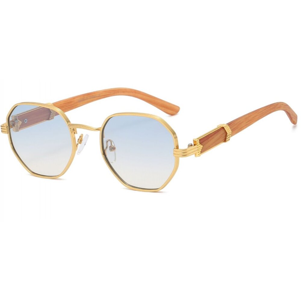 Men Sunglasses Hip Hop Gold Blue Lens  Aviator Style Fashion Retro Shades Lentes